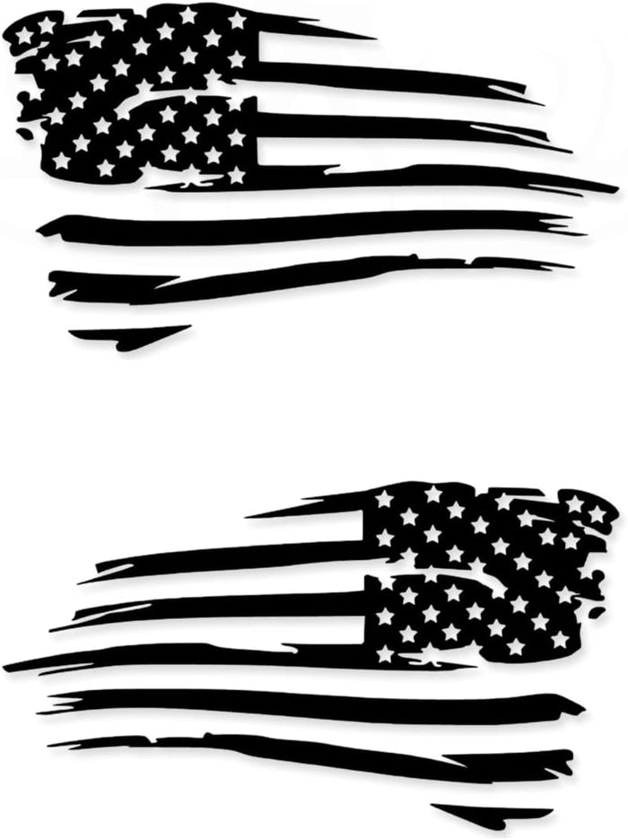 2pc Distressed American Flag 4 Sizes Sticker for Car Decal Truck Window Laptop Auto Vinyl Motorcycle Helmet (White, 6'' x 3.4'')