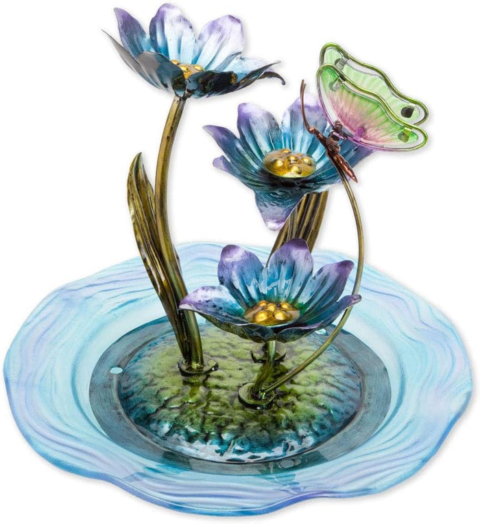 Bits and Pieces Iridescent Glass Butterfly Fountain Sculpture, 12" Tall