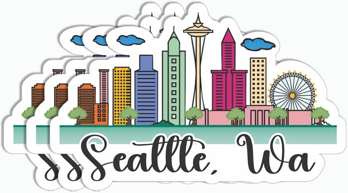 3Pcs Seattle Wa Skyline Sticker - Car Sticker - Laptop Sticker - Water Bottle Sticker - Washington Sticker - Travel Sticker - Seattle Sticker