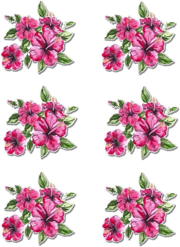 Pack of 6-2'' Stickers - Hibiscus Beautiful Tropical Watercolor Vinyl Sticker - Car Window Bumper Laptop Bumper Sticker Decal