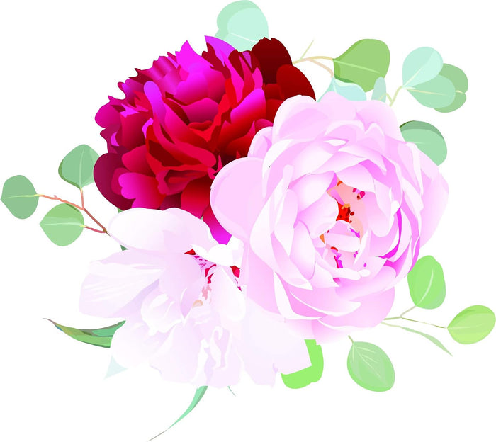 Beautiful Pink Wedding Floral Flower Cartoon Art Vinyl Sticker (4" Tall, Peony)