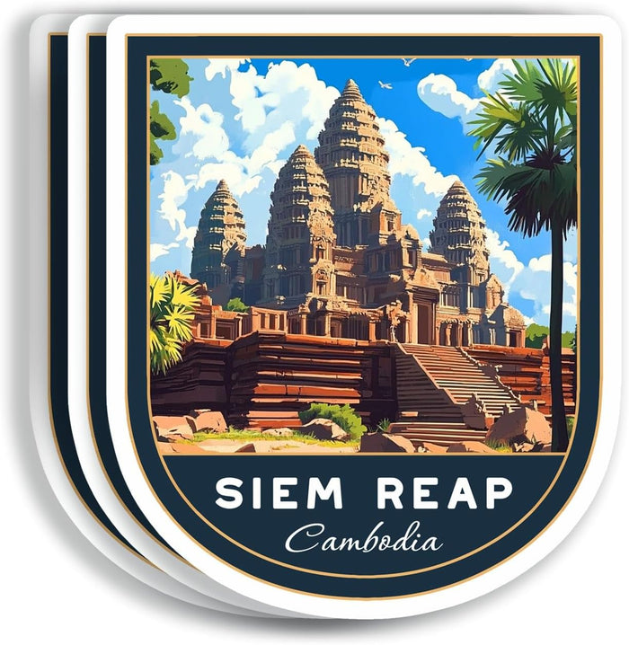 (3 Pcs 3X3) SIEM Reap Cambodia Stickers - SIEM Reap Travel Sticker - Cambodia Travel Gift - SIEM Reap Souvenir - Decals for Luggage - Suitcase - Scrapbook - Laptop - Water Bottle