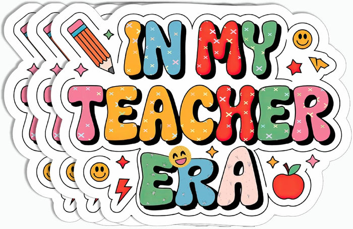 3Pcs in My Teacher Era Sticker - School - Teacher Life - Cute Sticker for Water Bottle - Laptop - Tablet - Notebook - Mug - Phone