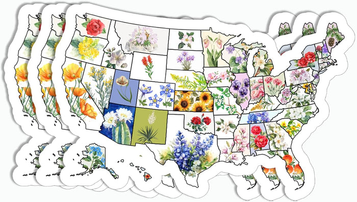 3Pcs Us State Map Flowers Sticker - Flower Lover - Travel - Funny - Sticker for Water Bottle - Mug - Laptop - Notebook - Luggage