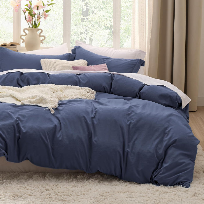 Bedsure Prewashed Duvet Cover Queen, Cotton-Like Soft Bedding Set, Navy