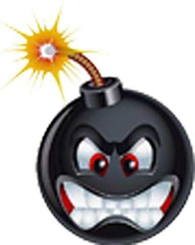 Silly Grinning Smiling Military Bomb Cartoon Icon - Black Bomb Vinyl Sticker (4" Tall)