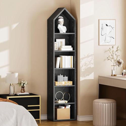 YITAHOME 5-Tier Corner Shelf, 70.8" Tall Modern Free Standing Corner Bookshelf, 5 Shelf Display Bookcase and Bookshelves,Wooden Open Storage Book Shelves for Living Room, Home Office, White