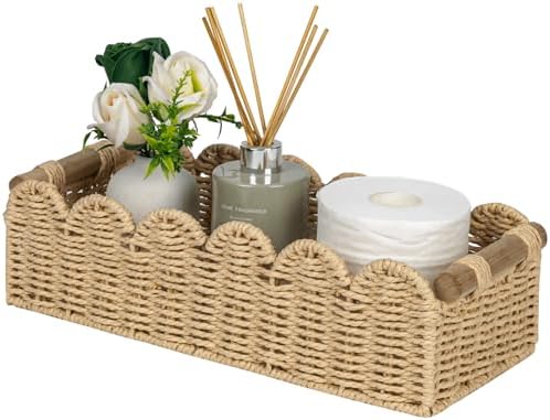 CubesLand Scalloped Toilet Paper Storage Basket W/Handle for Home Decor|B0DQP9K8CD