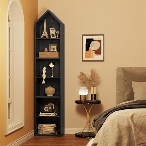 YITAHOME 5-Tier Corner Shelf, 70.8" Tall Modern Free Standing Corner Bookshelf, 5 Shelf Display Bookcase and Bookshelves,Wooden Open Storage Book Shelves for Living Room, Home Office, White