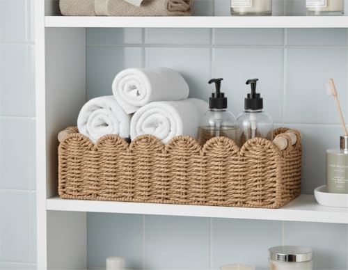CubesLand Scalloped Toilet Paper Storage Basket W/Handle for Home Decor|B0DQP9K8CD