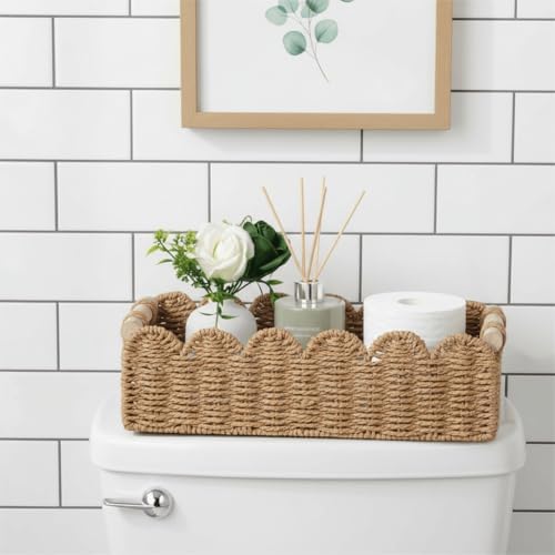CubesLand Scalloped Toilet Paper Storage Basket W/Handle for Home Decor|B0DQP9K8CD