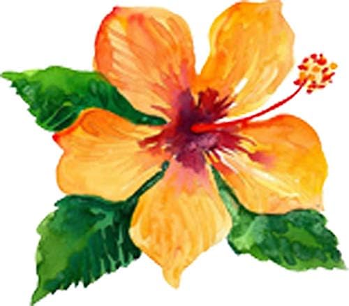 Pretty Orange Hibiscus Tropical Flower Watercolor Art Vinyl Sticker (4" Tall)