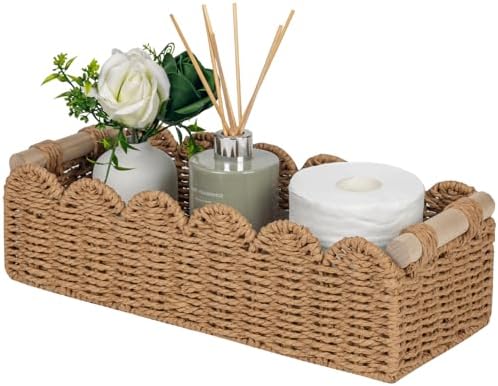 CubesLand Scalloped Toilet Paper Storage Basket W/Handle for Home Decor|B0DQP9K8CD