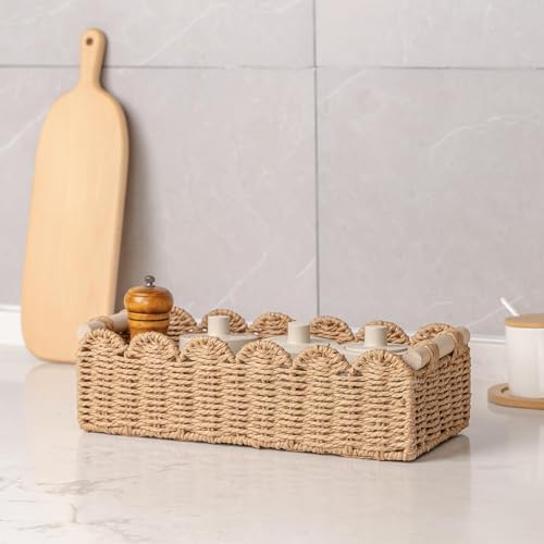 CubesLand Scalloped Toilet Paper Storage Basket W/Handle for Home Decor|B0DQP9K8CD