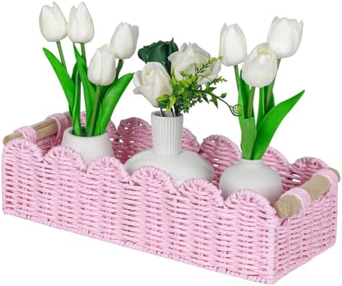 CubesLand Scalloped Toilet Paper Storage Basket W/Handle for Home Decor|B0DQP9K8CD