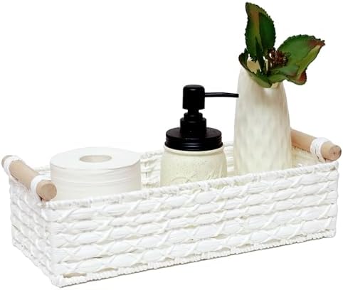 Round Paper Rope Storage Basket Wicker Baskets for Organizing with Handle Decorative Storage Bins for Countertop Toilet Paper Basket for Toilet Tank Top Small Baskets Set,Green|B0CD1JCHVQ