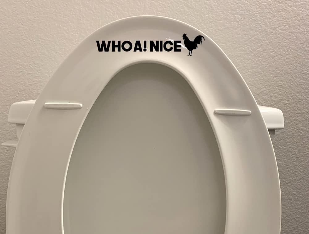 x3 Whoa Nice Rooster Sticker Decal - Vinyl Toilet Seat Funny Rooster 5" - Black
