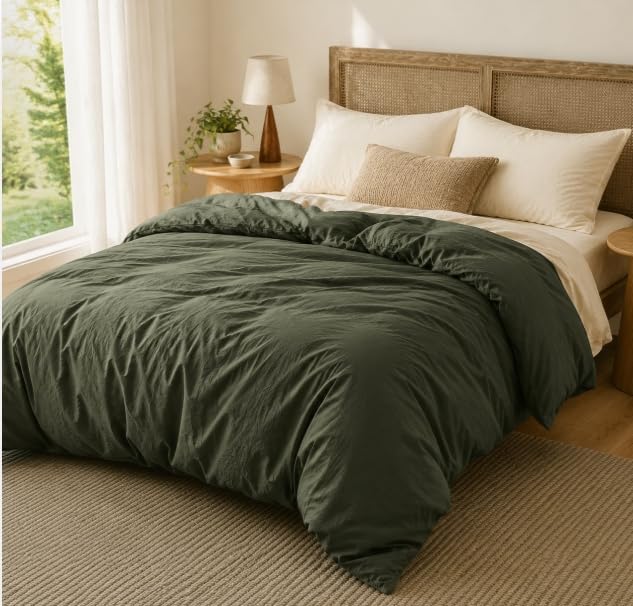 Bedsure Prewashed Duvet Cover Queen, Cotton-Like Soft Bedding Set, Navy