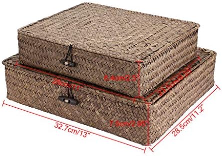 Hipiwe Set of 2 Flat Wicker Storage Basket Bins with Lid Woven Seagrass Box|B08GKMFWM7