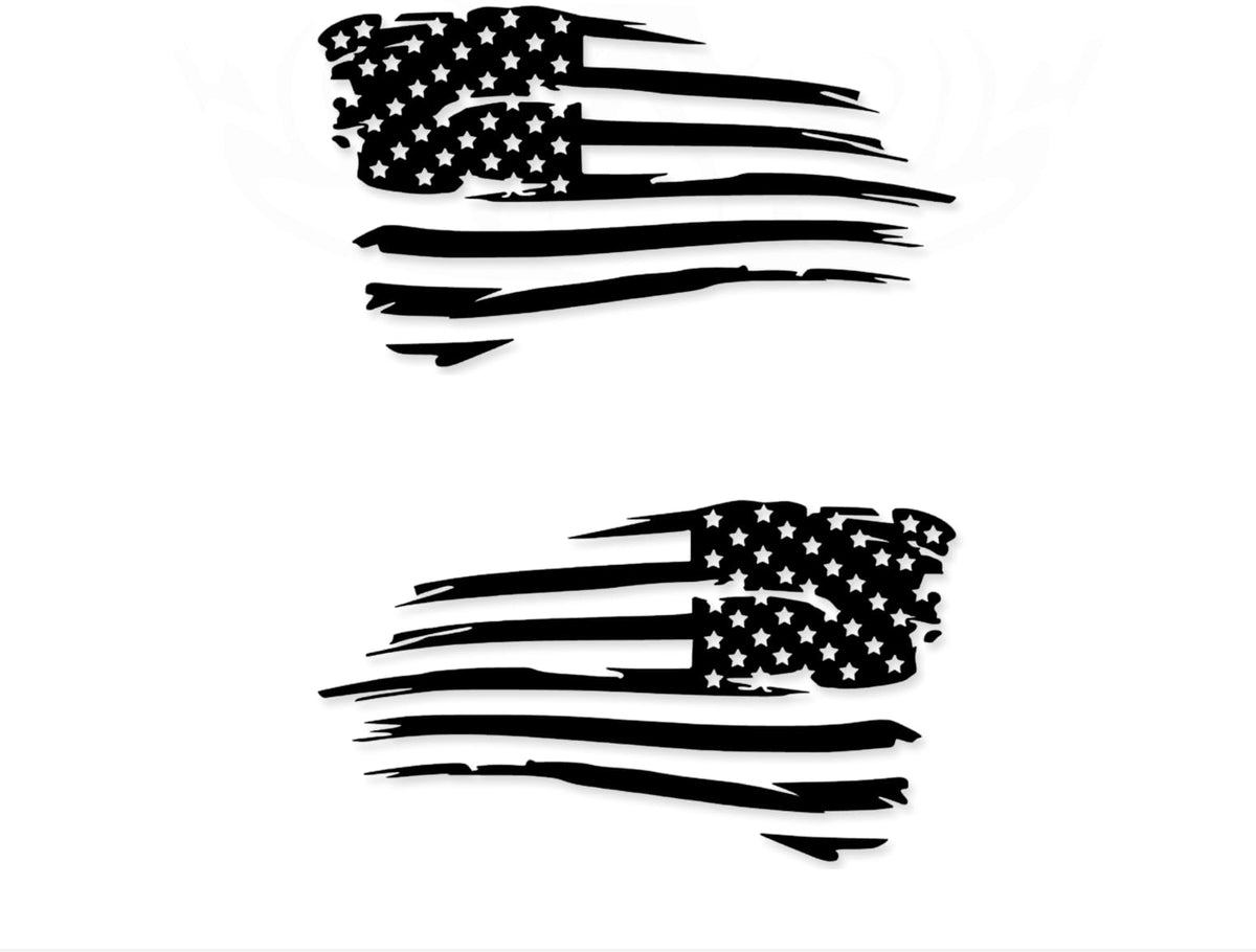2pc Distressed American Flag 4 Sizes Sticker for Car Decal Truck Window Laptop Auto Vinyl Motorcycle Helmet (White, 6'' x 3.4'')