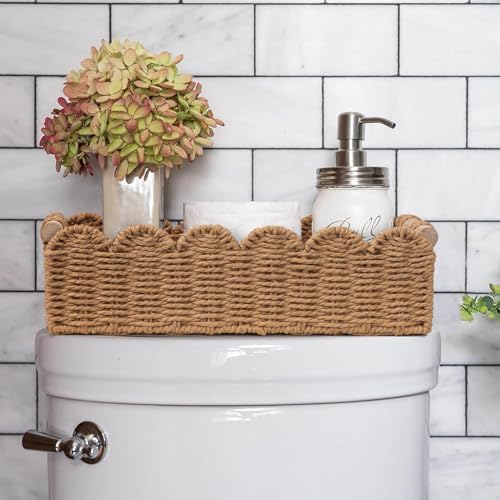 CubesLand Scalloped Toilet Paper Storage Basket W/Handle for Home Decor|B0DQP9K8CD