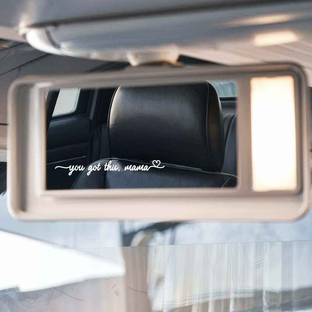 You Got This Mama Car Mirror Decal - Cute Encouraging Script Quote Vinyl Sticker - Aesthetic Side View Mirror Lettering Design - Waterproof Outdoor Durable White Die Cut Transfer Style