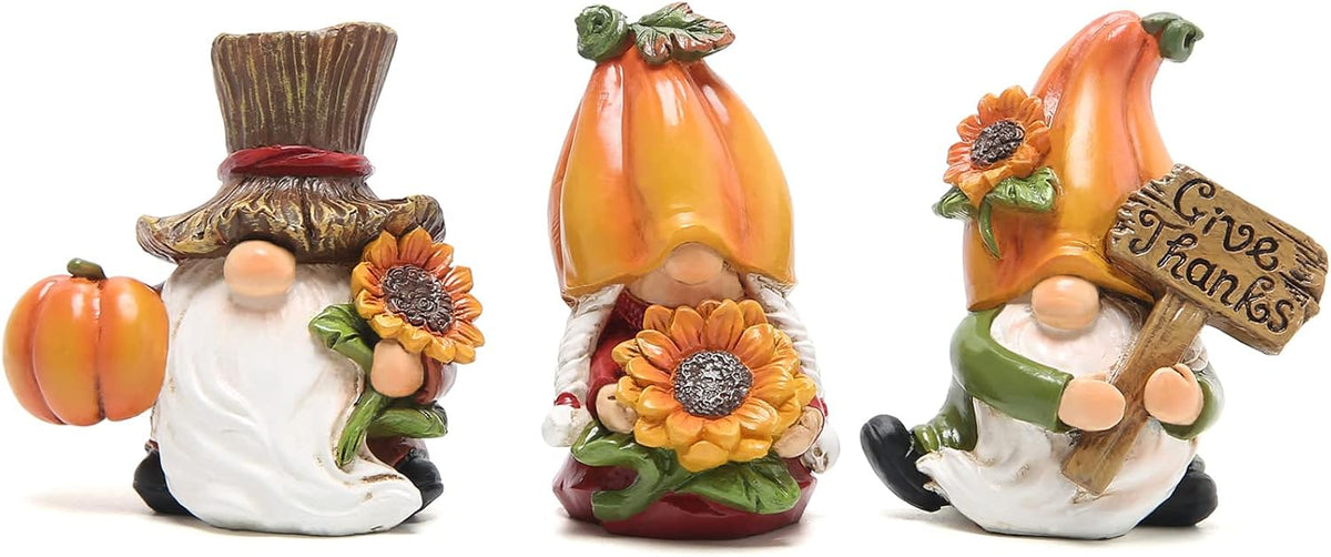 Hodao Thanksgiving Decor Harvest Elf Figurines with Pumpkin Sunflower