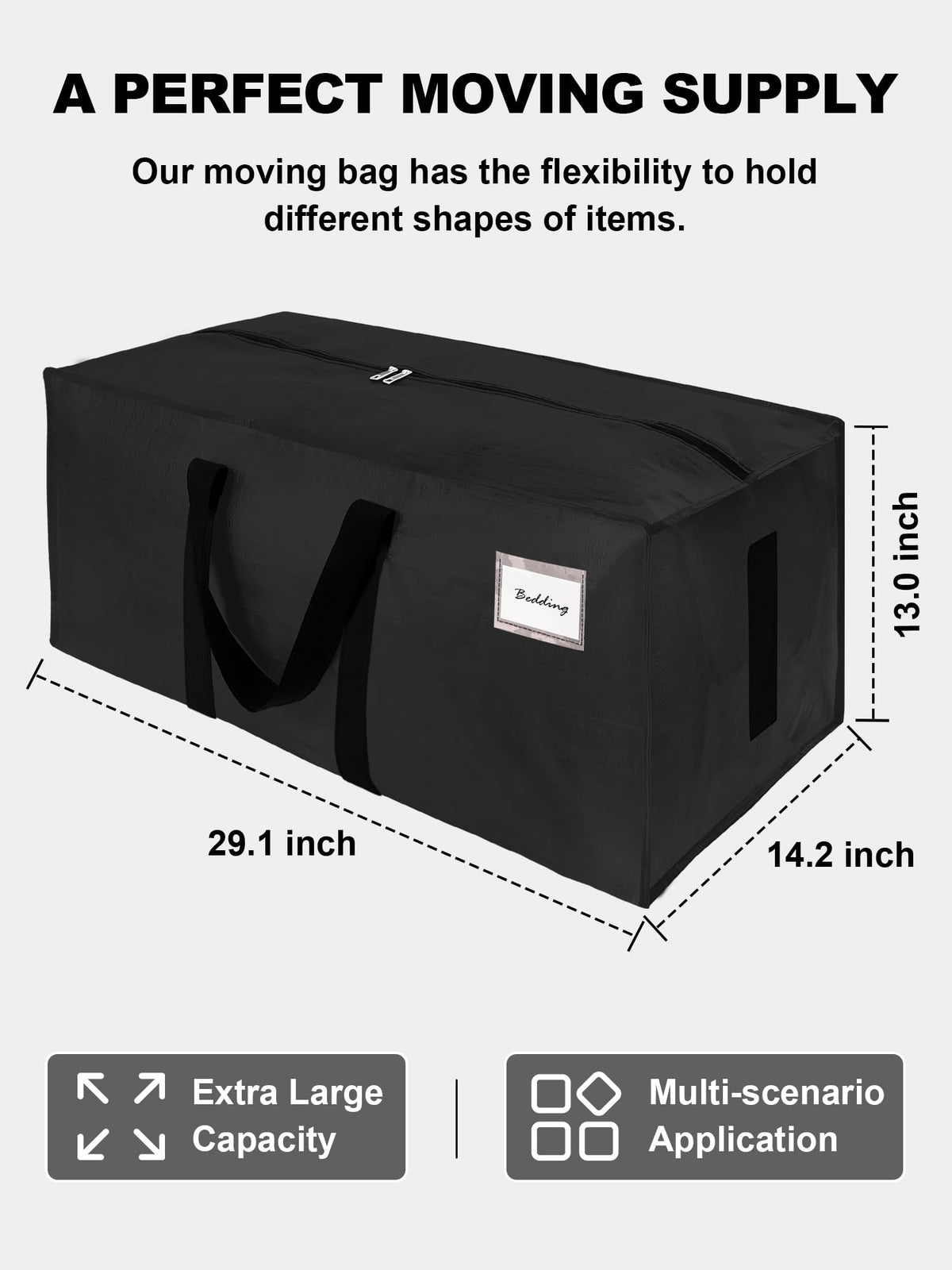 HOMESURE Supports 200lbs Heavy Duty Moving Bags - Strong Zipper & Wrap-Around Handles - Water-Resistant Storage Totes, Durable Alternative to Moving Boxes