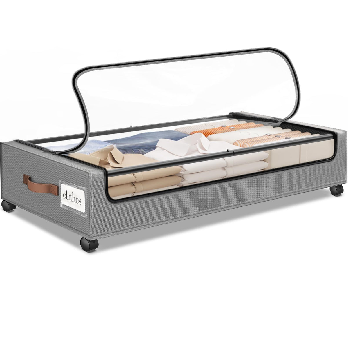 SpaceHacks Under Bed Drawers with Wheels, Clear Window & Label - Large Capacity Rolling Storage for Clothes, Shoes, Blankets
