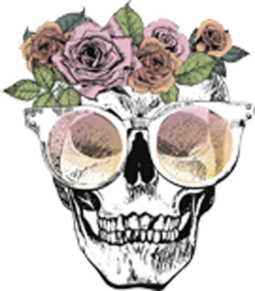 Happy Cute Girly Rose Floral Skull Drawing Vinyl Decal Sticker (4" Tall)