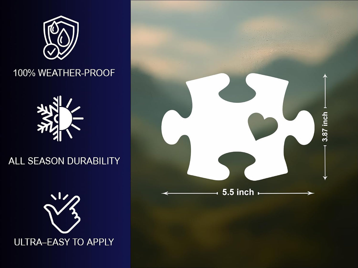 Puzzle Piece Heart Decal - Autism Awareness Vinyl Sticker for Car SUV Truck Window - Waterproof Durable Decoration - Gift for Families