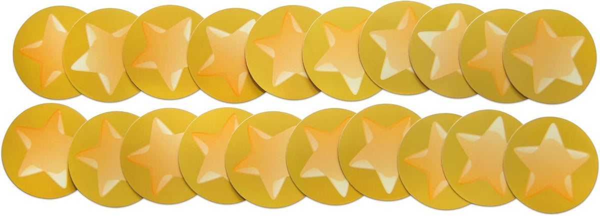 Novel Merk Gold Star Vinyl Stickers - 2” Round Individual Decals for Laptop, Water Bottle, Phone, Party Favors, & Decor - Adheres to Clean Surfaces Waterproof & Repositionable (20 Pack)