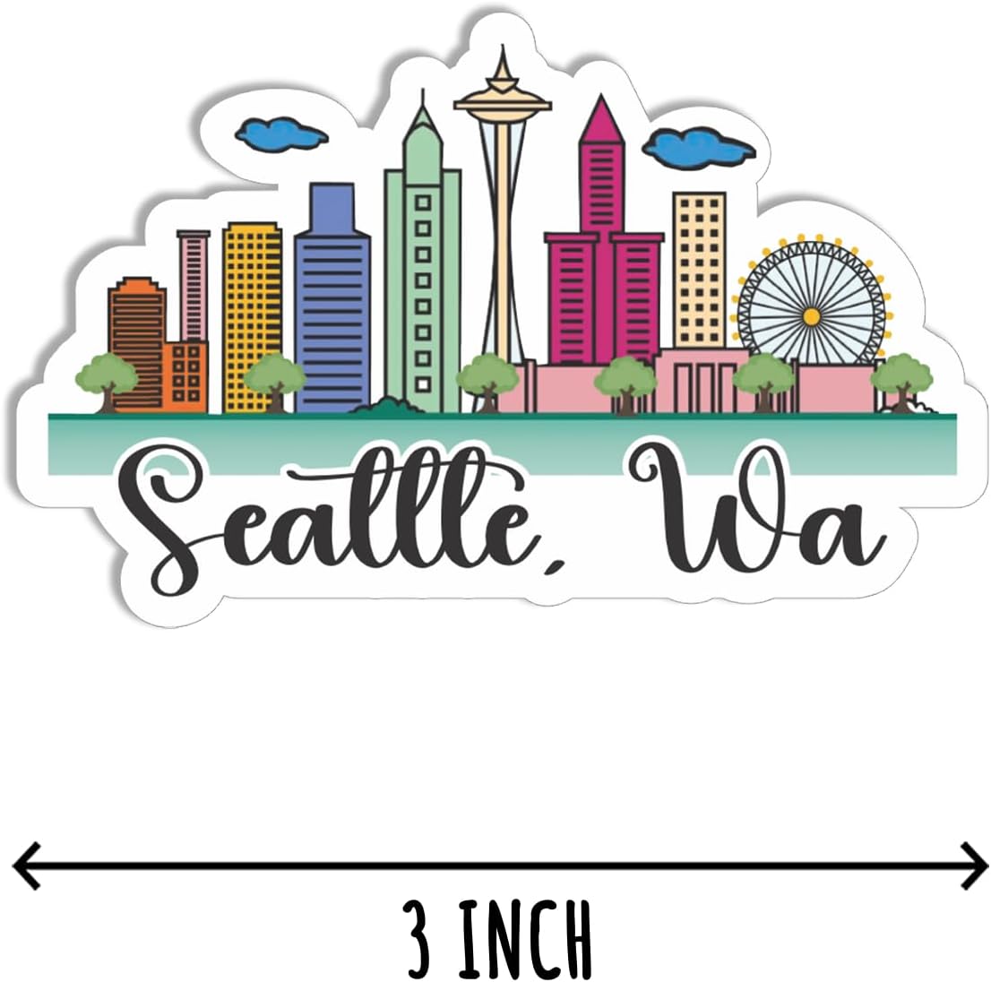 3Pcs Seattle Wa Skyline Sticker - Car Sticker - Laptop Sticker - Water Bottle Sticker - Washington Sticker - Travel Sticker - Seattle Sticker
