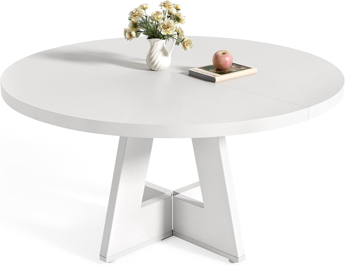 LITTLE TREE Round Dining Table for 4-6 People, 47 Inches Dining Room Table with Wooden Pedestal Base, Circle Kitchen Tables for Dining Room, Kitchen, Living Room, Oak