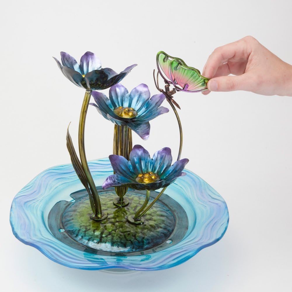 Bits and Pieces Iridescent Glass Butterfly Fountain Sculpture, 12" Tall