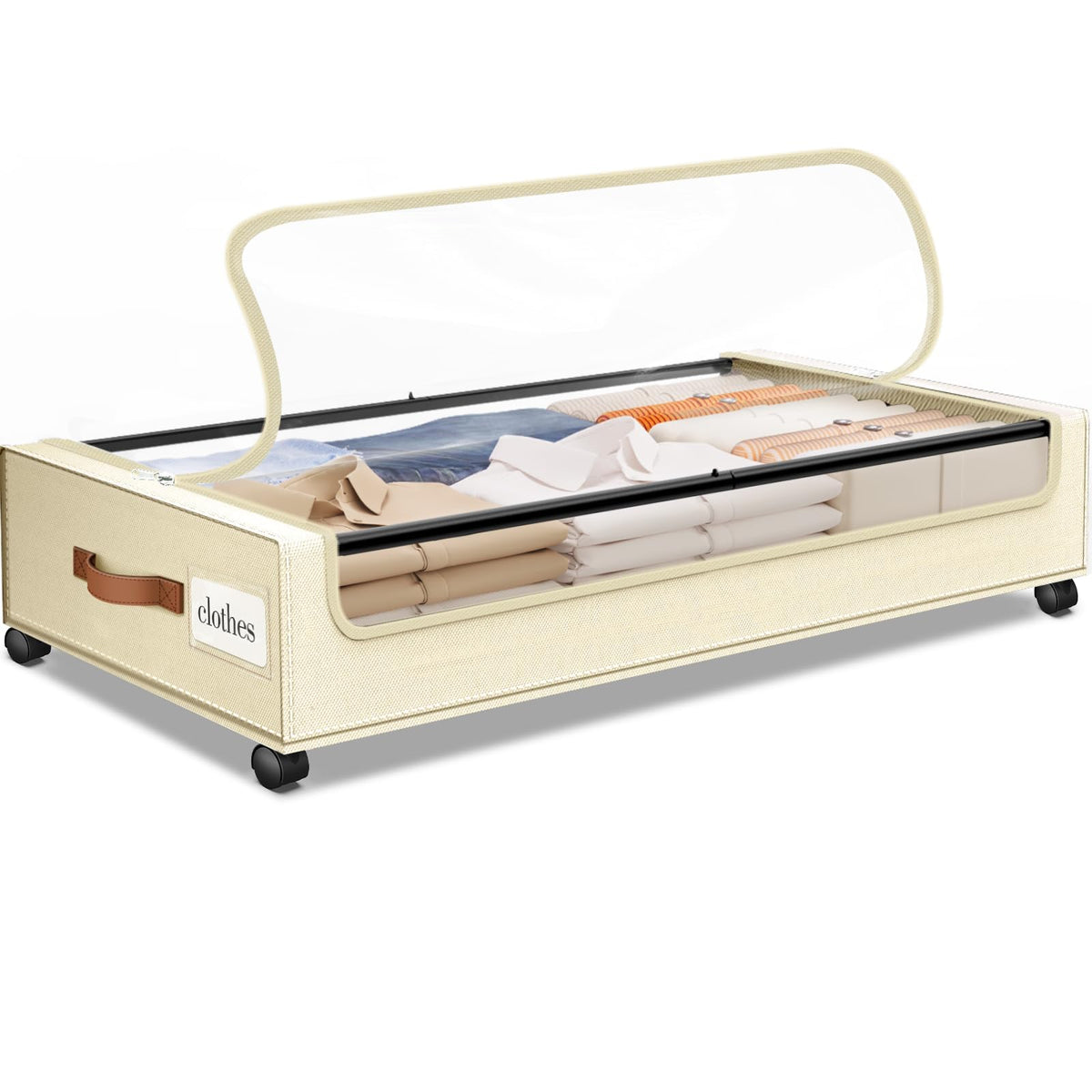 SpaceHacks Under Bed Drawers with Wheels, Clear Window & Label - Large Capacity Rolling Storage for Clothes, Shoes, Blankets