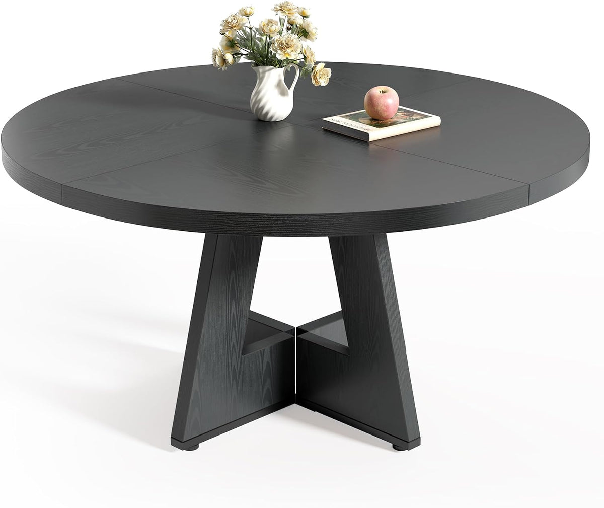 LITTLE TREE Round Dining Table for 4-6 People, 47 Inches Dining Room Table with Wooden Pedestal Base, Circle Kitchen Tables for Dining Room, Kitchen, Living Room, Oak
