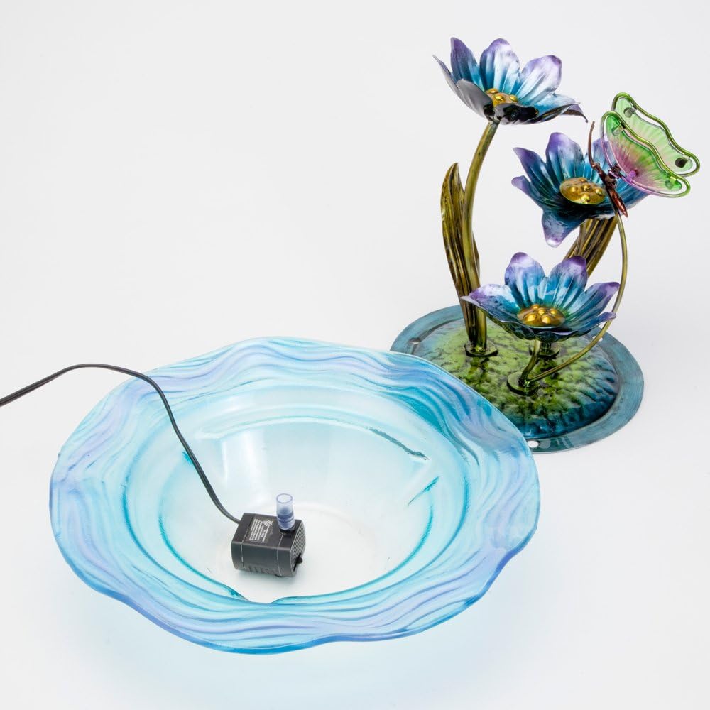 Bits and Pieces Iridescent Glass Butterfly Fountain Sculpture, 12" Tall