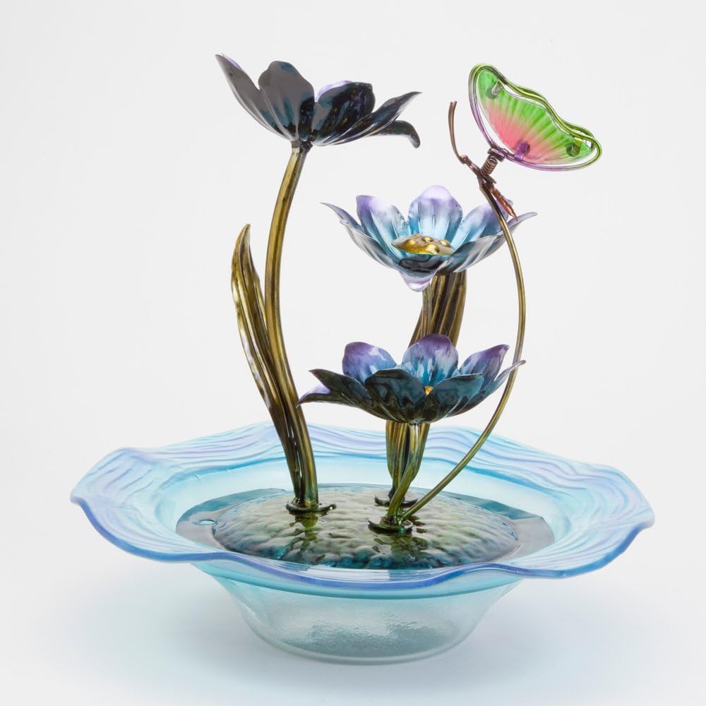 Bits and Pieces Iridescent Glass Butterfly Fountain Sculpture, 12" Tall