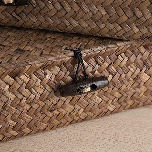Hipiwe Set of 2 Flat Wicker Storage Basket Bins with Lid Woven Seagrass Box|B08GKMFWM7