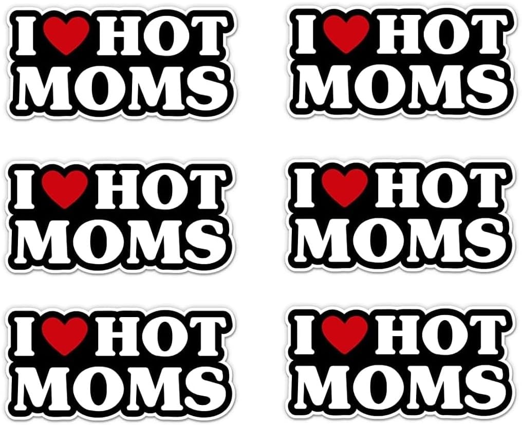 Pack of 6-2'' Stickers - I Love Hot Moms Sticker - Laptop Sticker - Waterproof Vinyl for Car Phone Water Bottle - Funny I Heart Hot Moms Decal - Sticker Graphic Decal