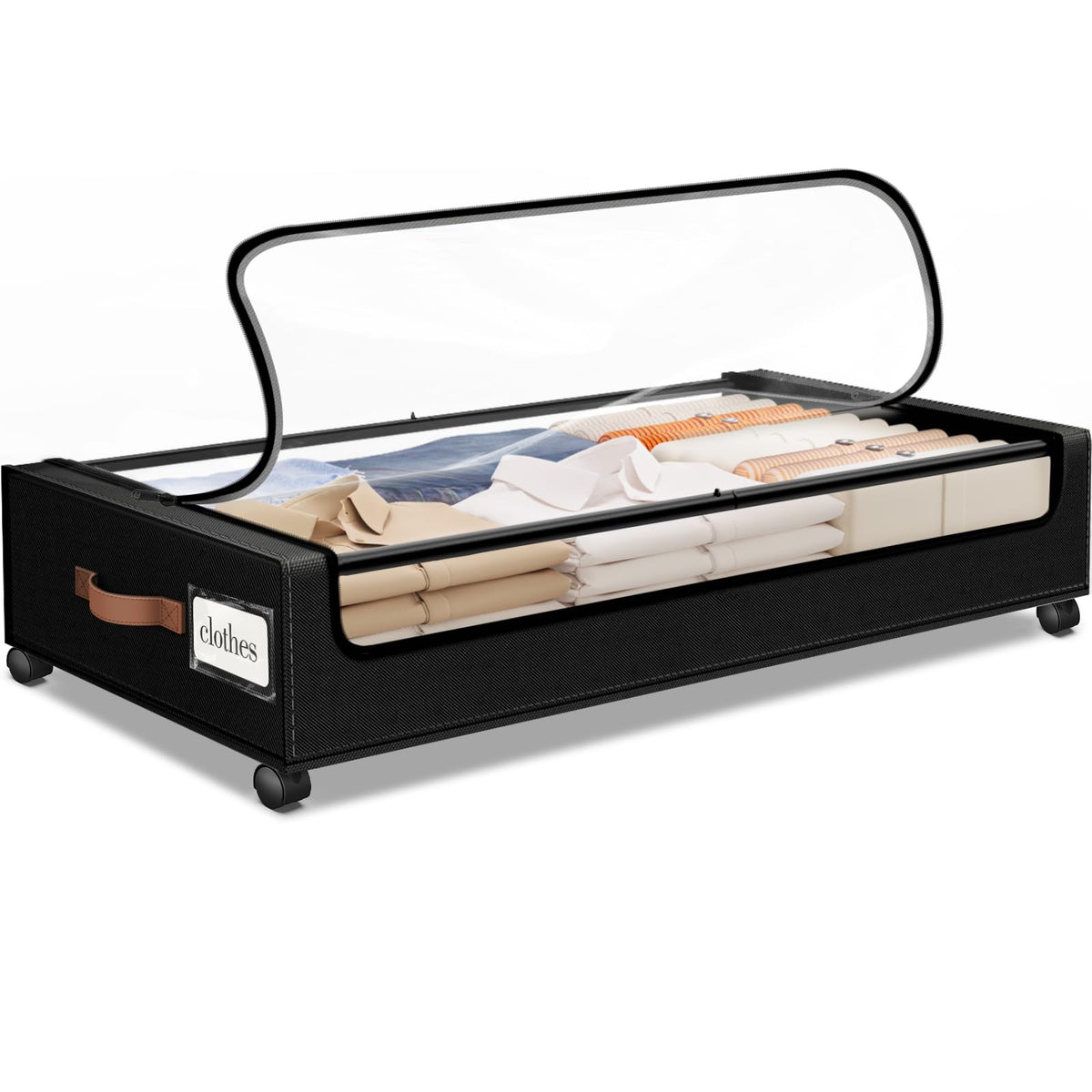 SpaceHacks Under Bed Drawers with Wheels, Clear Window & Label - Large Capacity Rolling Storage for Clothes, Shoes, Blankets