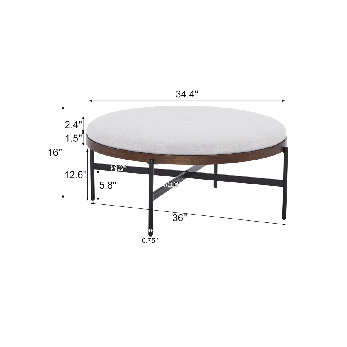 Christopher Knight Home Neapo Round Ottoman, Cocktail Ottoman, Upholstery Coffee Table, X Shape Legs, Comfortable Footstool, Durable Metal Frame, Spacious Seating for Living Room Entryway, Beige+Black