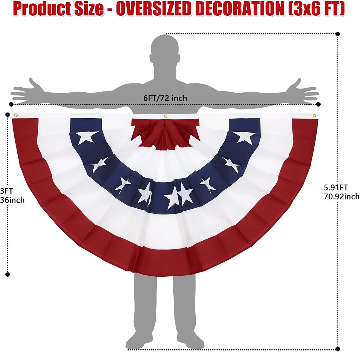 4PCS 3x6 Ft American Pleated Fan Flag, Patriotic Half Fan Bunting Flag