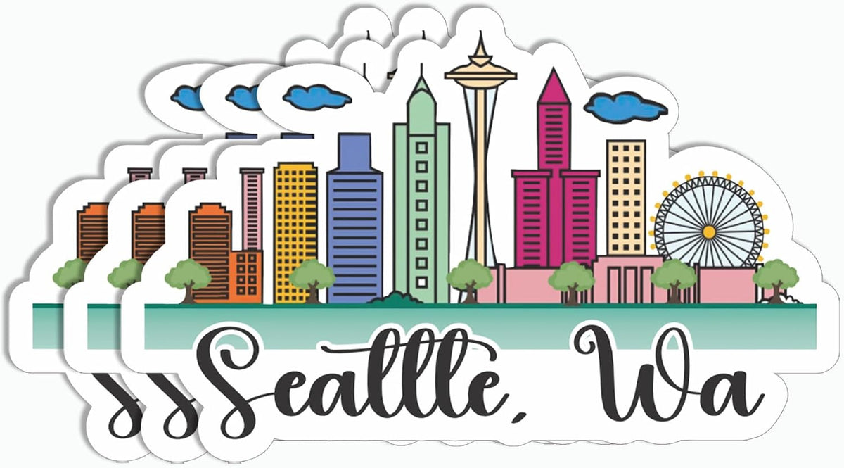 3Pcs Seattle Wa Skyline Sticker - Car Sticker - Laptop Sticker - Water Bottle Sticker - Washington Sticker - Travel Sticker - Seattle Sticker