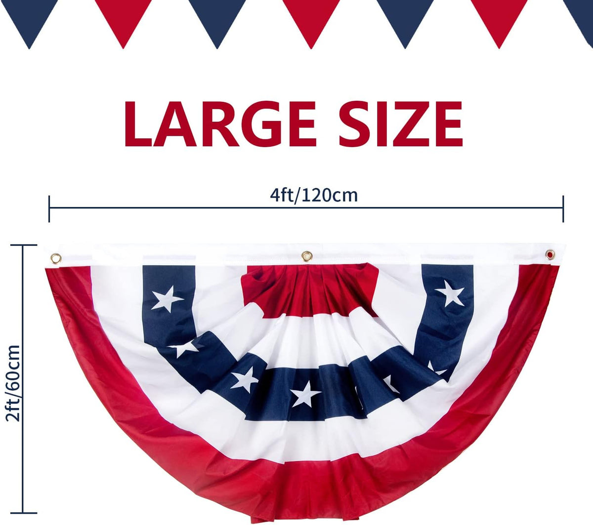 2x4 Ft American Pleated Fan Flag, Patriotic Half Fan Bunting Flag, Indoor Outdoor for Red White Blue USA 250th Anniversary 4th of July Decoration Patriotic Decor Memorial Day (Set of 5)