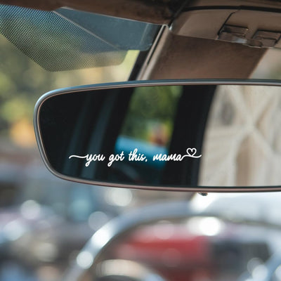 You Got This Mama Car Mirror Decal - Cute Encouraging Script Quote Vinyl Sticker - Aesthetic Side View Mirror Lettering Design - Waterproof Outdoor Durable White Die Cut Transfer Style