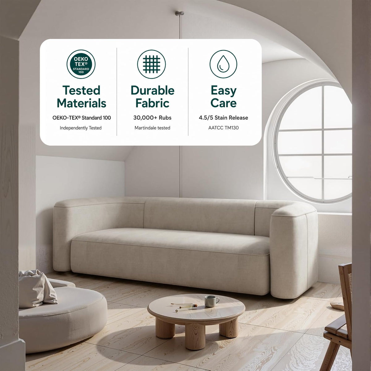 Acanva Mellow Modern Tight Curved Back Velvet Sofa