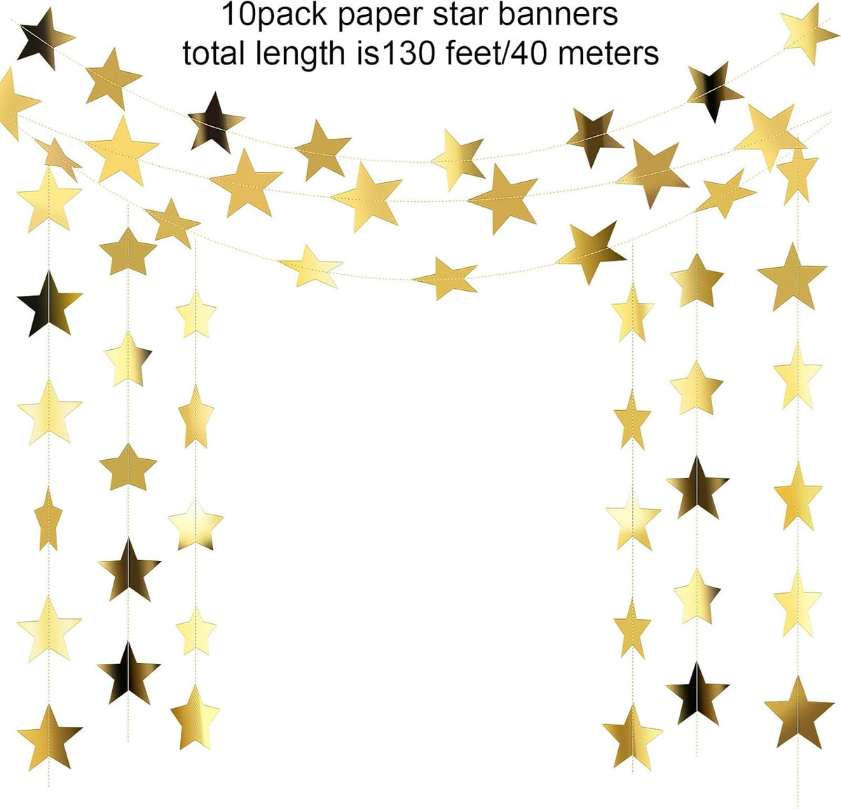 Patelai 130 ft Star Garland Banner Decor, Gold