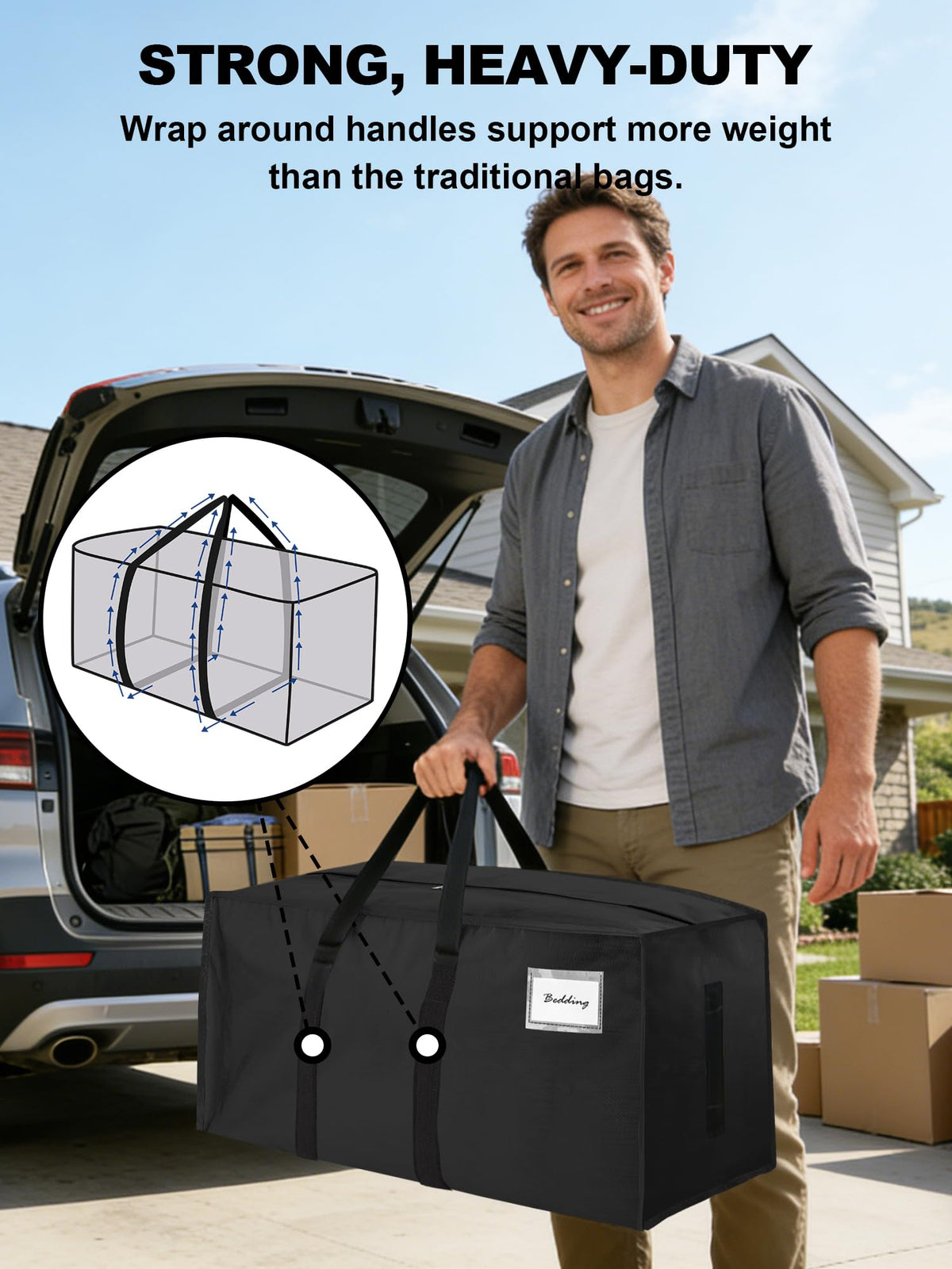 HOMESURE Supports 200lbs Heavy Duty Moving Bags - Strong Zipper & Wrap-Around Handles - Water-Resistant Storage Totes, Durable Alternative to Moving Boxes